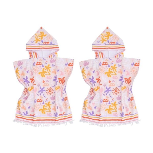 2PK LVD Kids Multicoloured Summer Microfibre Poncho Towel W/ Pockets 70x70cm