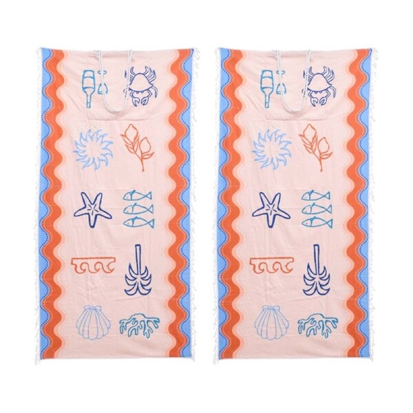 2PK LVD 2-in-1 Mediterranean Microfibre Beach Towel & Bag 90x180cm