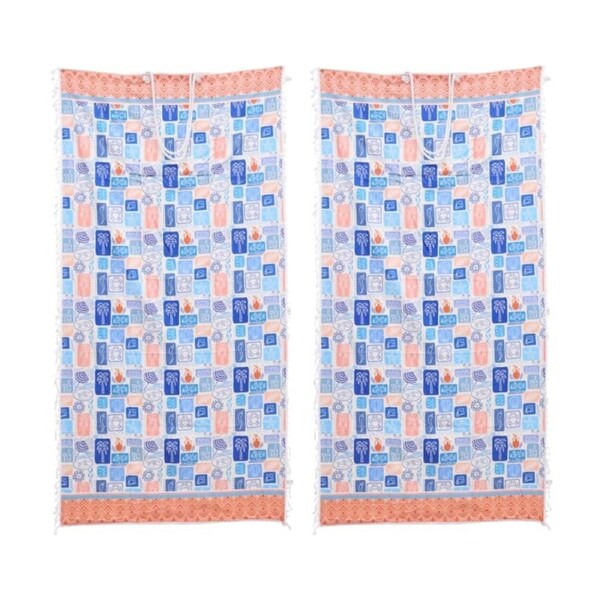 2PK LVD 2-in-1 Blue/range Summer Tiles Microfibre Beach Towel & Bag 90x180cm
