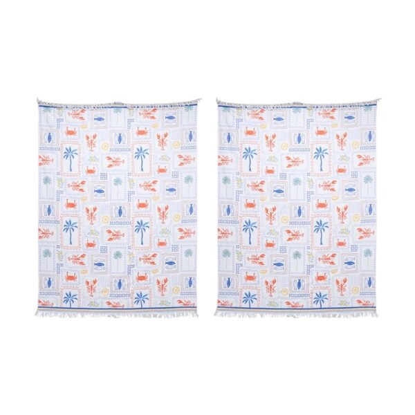 2PK LVD Blue/Red Microfibre Lobster Beach Towel Extra Large 150x200cm