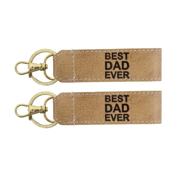 2PK LVD Brown Leather Best Dad Ever Key Ring With Gift Box 13x2cm