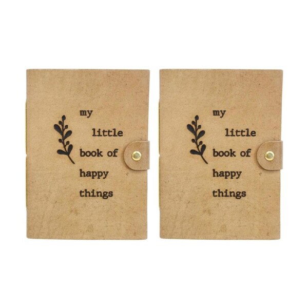 2PK LVD Brown Leather Happy Things Writing Notebook Journal 13x18cm