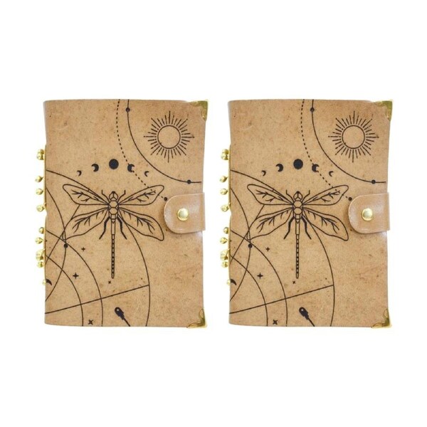 2PK LVD Brown Leather Astrology And Dragonfly Writing Notebook Journal 13x18cm