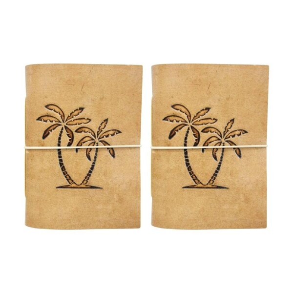 2PK LVD Brown Leather Palm Tree Writing Notebook Journal 13x18cm
