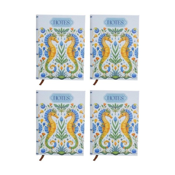 4PK LVD Textured Cover Notebook Journal W/ Small Seahorse 15x11x2cm