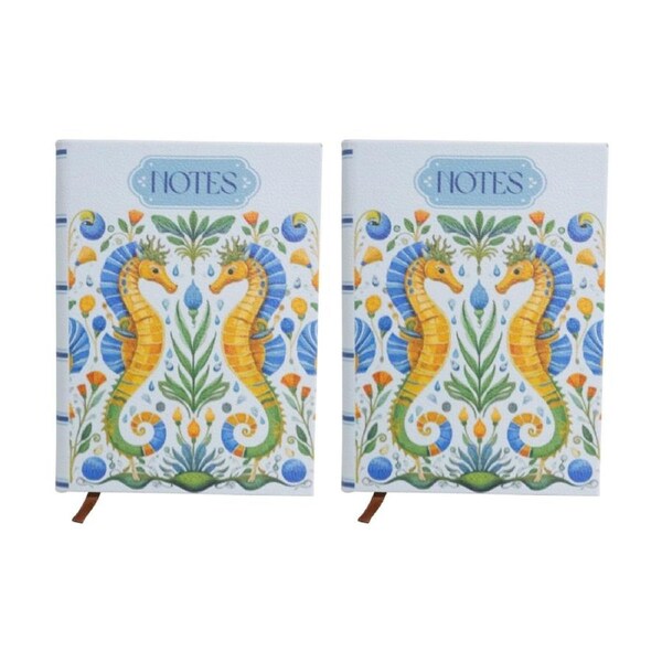2PK LVD Textured Cover Notebook Journal W/ Small Seahorse 15x11x2cm