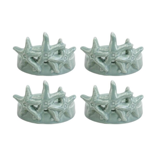 4PK LVD Green Ceramic Starfish Candle Holder Coastal Home Decor 10x10x6.5cm