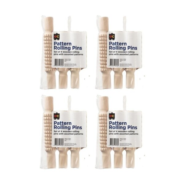 4x 4pc Educational Colours Pattern Paint Rolling Pins Set Kids Art/Craft