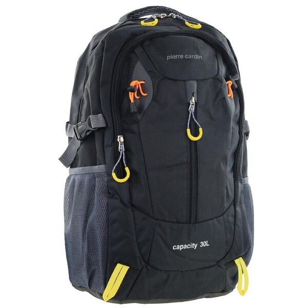 Pierre Cardin Mens 30L Nylon Adventure Travel Hiking Backpack Bag in Black