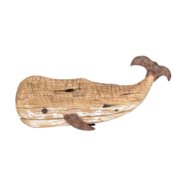 Large Timber Whale Indoor/Outdoor Coastal Home Decor Ornament 49x20x6.5cm
