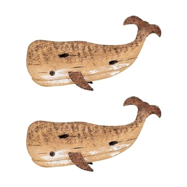 2PK Small Timber Whale Indoor/Outdoor Coastal Home Decor Ornament 21.8x8.5x4.5cm