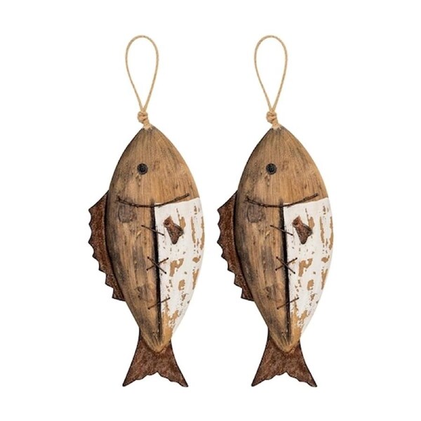 2PK Timber Fish Indoor/Outdoor Coastal Home Decor Hanging Ornament 30x12x4cm