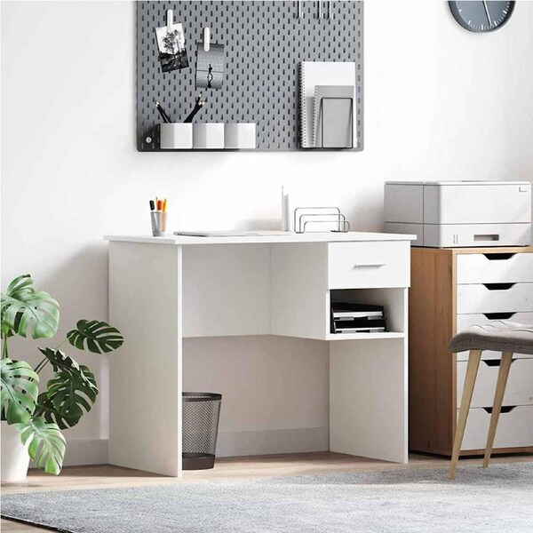 Desk with Drawer White 90 x 49 x 75 cm Engineered Wood vidaXL