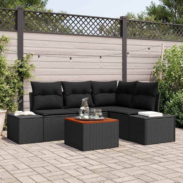 Garden Sofa Set with Cushion 5 pcs Black Poly Rattan vidaXL