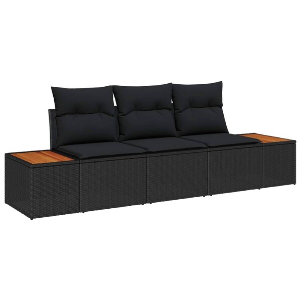 Garden Sofa Set with Cushion 3 pcs Black Poly Rattan vidaXL