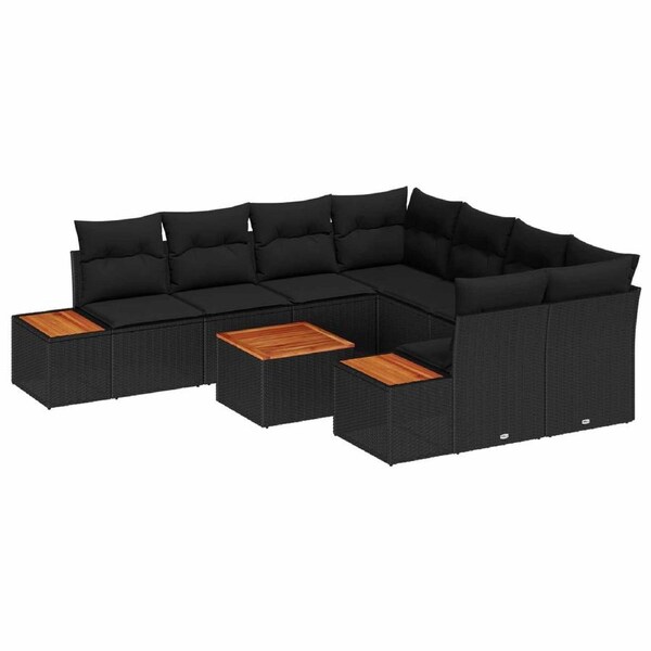 Garden Sofa Set with Cushion 9 pcs Black Poly rattan vidaXL