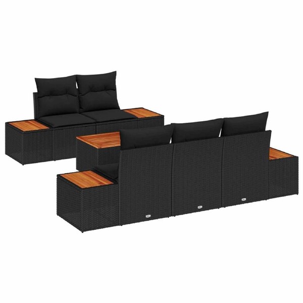 Garden Sofa Set with Cushion 6 pcs Black Poly rattan vidaXL