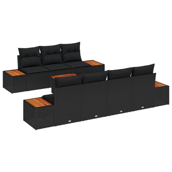 Garden Sofa Set with Cushion 8 pcs Black Poly rattan vidaXL