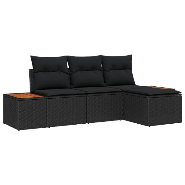 Garden Sofa Set with Cushion 4 pcs Black Poly Rattan vidaXL