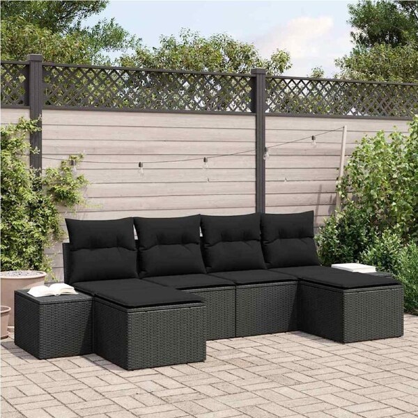 Garden Sofa Set with Cushion 6 pcs Black Poly Rattan vidaXL