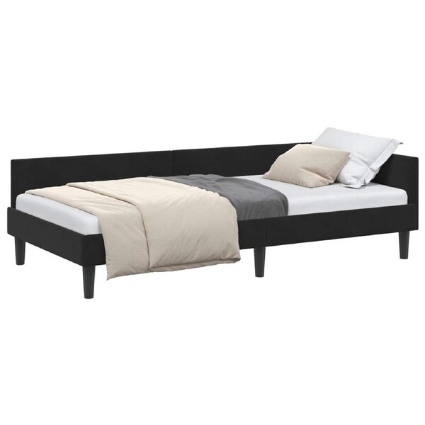 Corner Bed Frame with Headboard Black 90 cm x 190 cm Velvet vidaXL