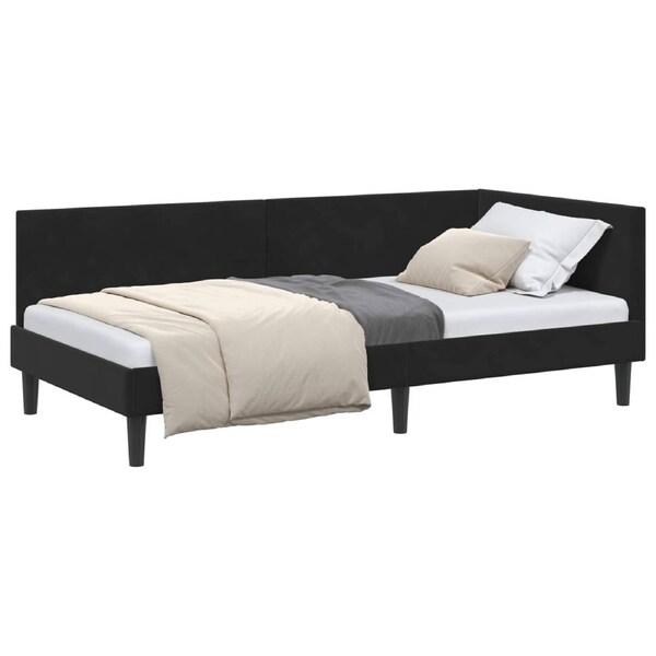 Corner Bed Frame with Headboard Black 90 cm x 190 cm Velvet vidaXL