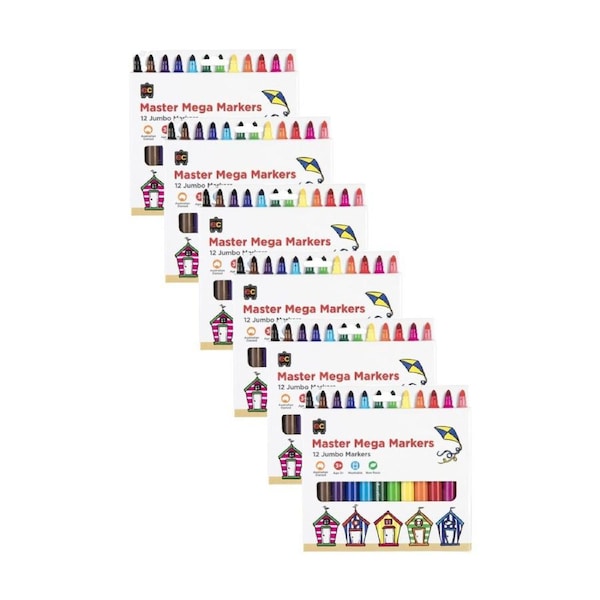 6x 12pc Educational Colours Master Mega Fine Tip Markers Pack Kids 3y+