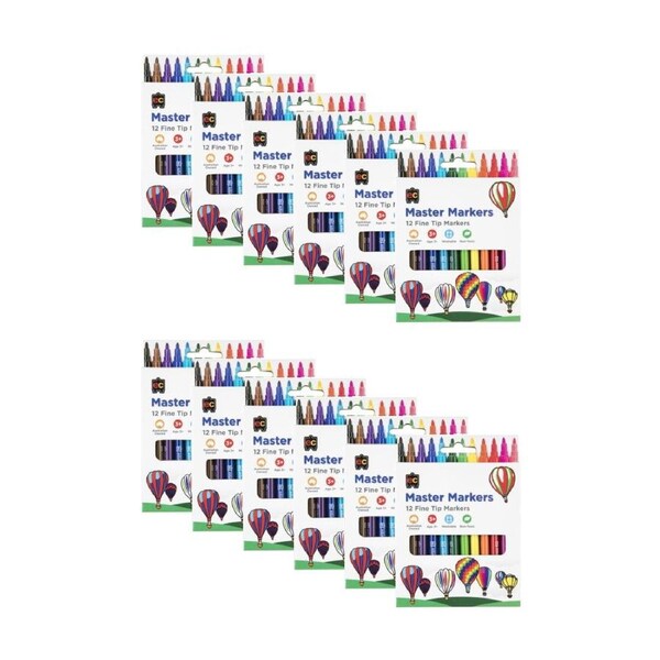 12x 12pc Educational Colours Master Fine Tip Markers Pack Kids 3y+