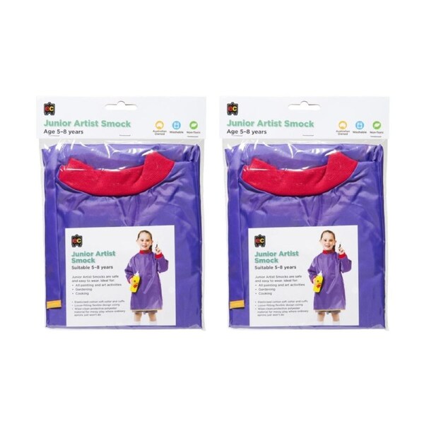 2PK Educational Colours Junior Artist Paint Smock Apron Purple 5-8y