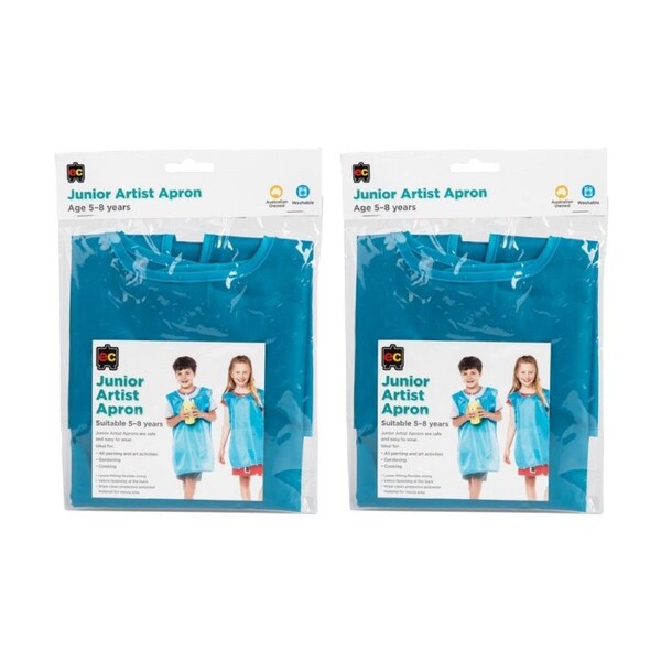 2PK Educational Colours Junior Artist Paint Kids Apron Blue 5-8y
