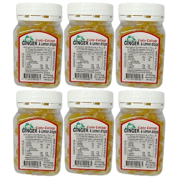Candy Cottage Ginger & Lemon 6 x 250g Lollies Set Made in Australia