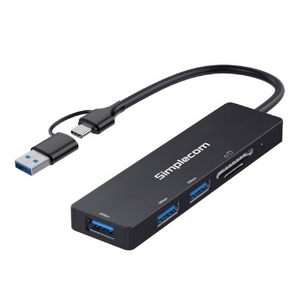 Simplecom CH365C SuperSpeed 3-Port USB Hub with SD MicroSD Card Reader USB-A