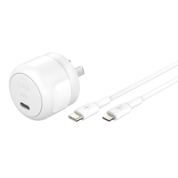 Belkin BoostCharge Compact 30W USB-C PD 3.1 Wall Charger + USB-C to Lightning