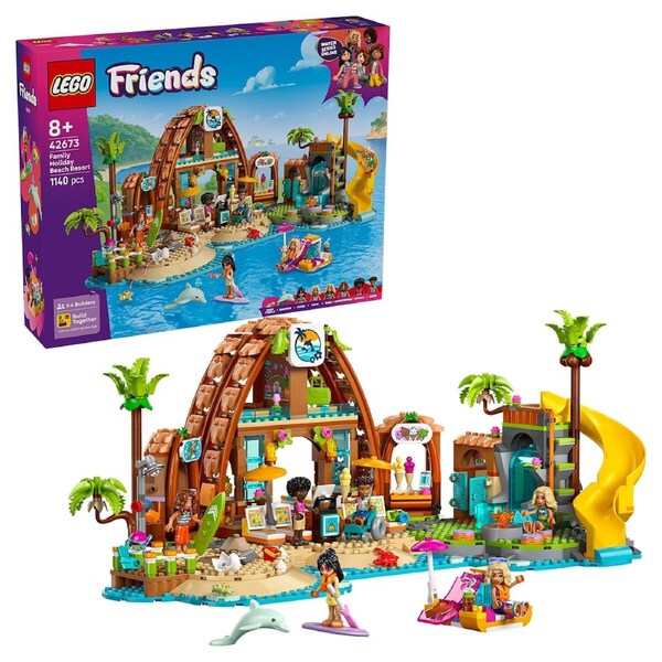 LEGO Friends Family Vacation Beach Resort 42673 - 1140 Pieces, Ages 8+ - Dolphin, Turtle, Water Sports, Ice Cream Stand, Slide, LEGO Builder App