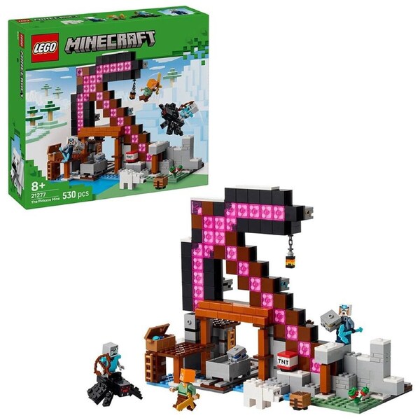 LEGO Minecraft The Pickaxe Mine 21277 Set with Minifigures & Minecart, 530 Pieces, Ages 8+