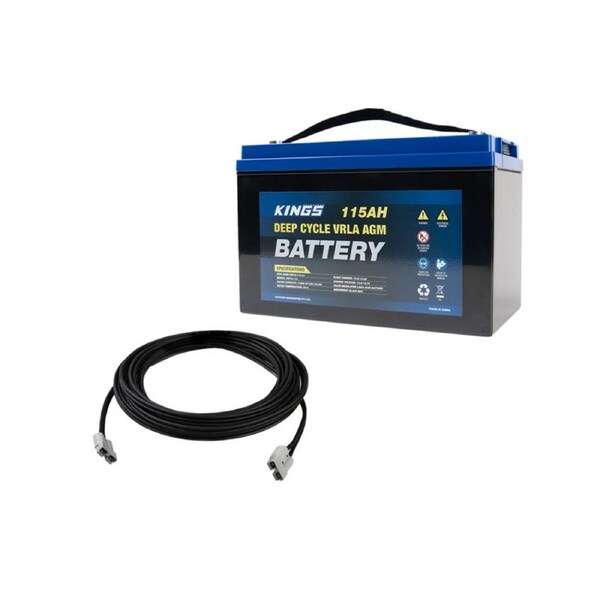 Kings 12V 115Ah Deep Cycle Battery + 12m Extension Lead