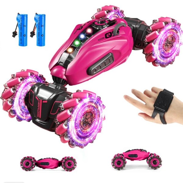HOLALA 2.4GHz RC Stunt Car Gesture Sensor 360 Degree Rotation Lights Spray & Music-Red
