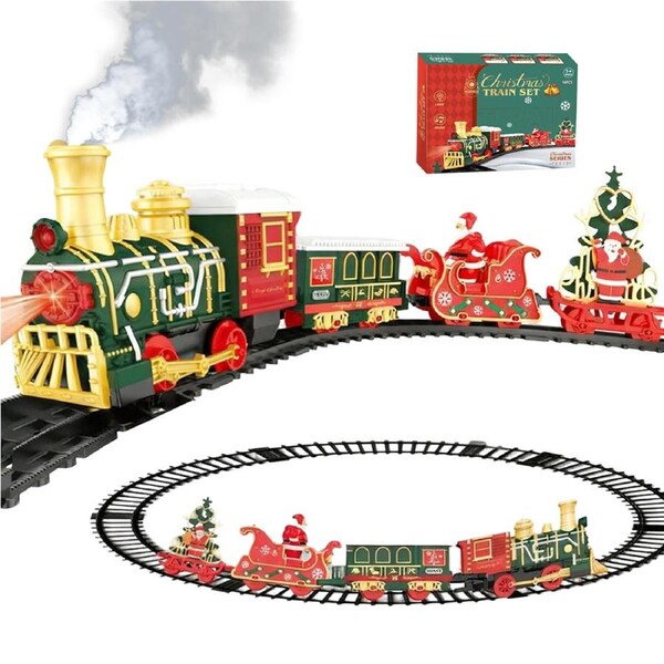 HOLALA Classic Steam Train Set with Lights & Sounds for Kids-Christmas1