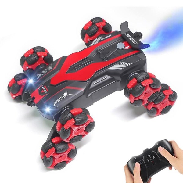 HOLALA 6WD RC Stunt Car 360 Degree Rotating Drift with LED Lights-Red