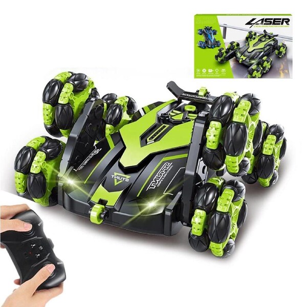 HOLALA 6WD RC Stunt Car 360 Degree Rotating Drift with LED Lights-Green