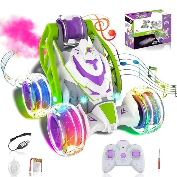 HOLALA Stunt RC Car 360 Degree Flips with Colorful Lights & Music-Green