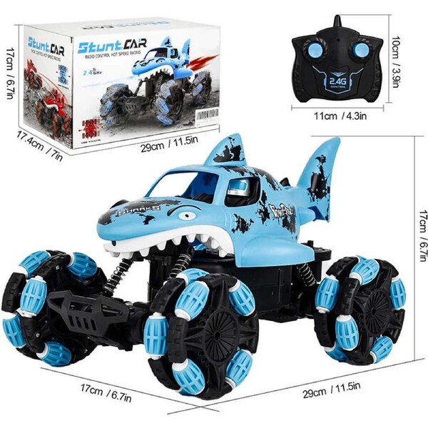 HOLALA 2.4GHz RC Shark Monster Truck All-Terrain Toy for Kids-Blue