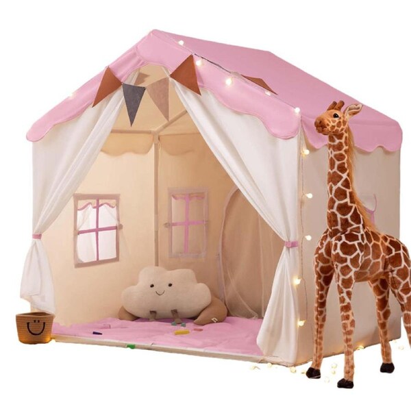 HOLALA Kids Play Tent with Padded Mat & Lights Large Playhouse-Pink