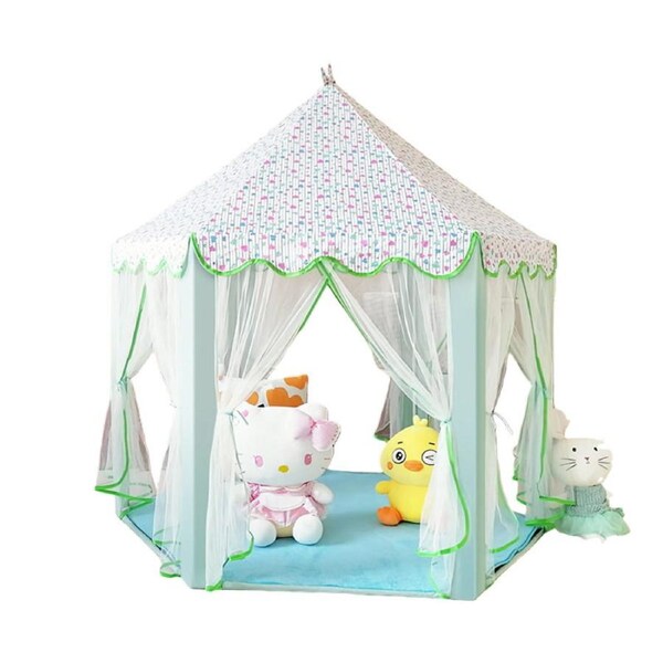 HOLALA Princess Tent Large Playhouse with Mat & Star Lights-GreenHeart
