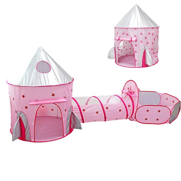 HOLALA 3Pcs Kids Play Tent with Ball Pit Crawl Tunnel-Pink