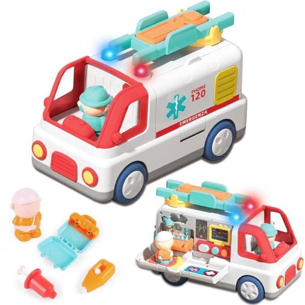 HOLALA Ambulance Toy with Removable Stretcher and Openable Door for Ages 3+