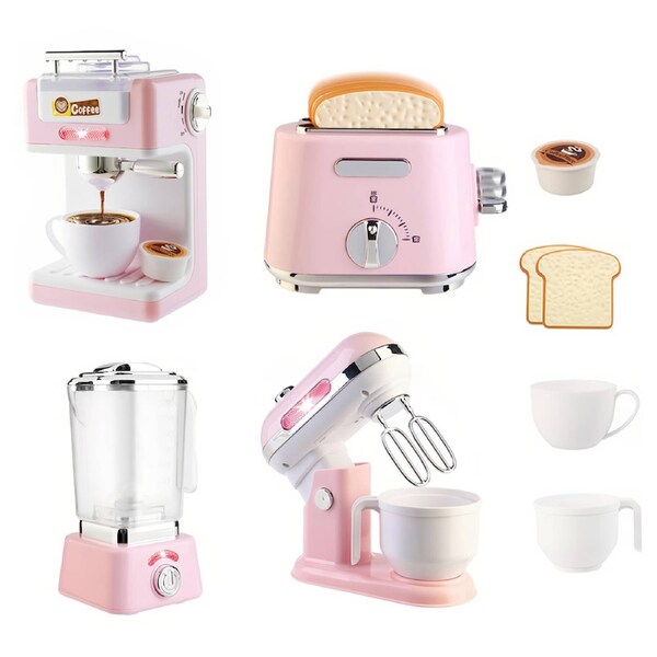 HOLALA 4-in-1 Play Kitchen Set with Food for Kids-Pink