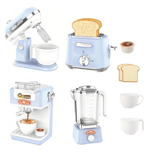 HOLALA 4-in-1 Play Kitchen Set with Food for Kids-Blue