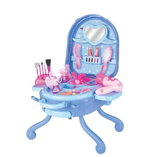 HOLALA Portable Princess Vanity with Mirror for Kids-Blue