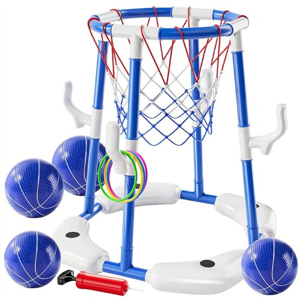 HOLALA 2-in-1 Floating Pool Basketball & Ring Toss for Age 3-12 Kids-Blue